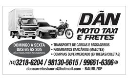 Anúncio de transporte Dan Moto Taxi e Fretes com serviços e contatos em Bauru, SP.