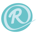 Een turquoise cirkel met daarin de letter "R" en een golvende lijn eronder.