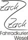 Schwarz-weißes Logo mit Schriftzug "Zack Zack Fahrradkuriere Wesel" in geschwungener Schrift.