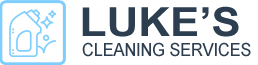 Logo of Luke's Cleaning Services with window icon and sparkling effect.