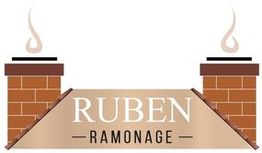 Logo avec deux cheminées fumantes et le texte "Ruben Ramonage".