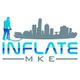 Silhouette of a cityscape with a person using a pump, text reads "INFLATE MKE".