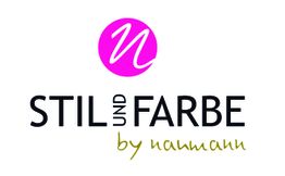 Logo mit stilisiertem "N" in einem pinken Kreis, Text: "STIL UND FARBE by namann".