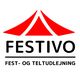 Logo med rød teltgrafik og teksten "FESTIVO Fest- og teltudlejning" nedenunder.