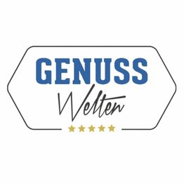 Logo mit dem Text "Genußwelten" und fünf goldenen Sternen darunter auf weißem Hintergrund.