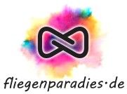 Buntes Logo mit Unendlichkeitssymbol und Text "fliegenparadies·de" darunter.