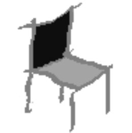 Sedia in stile pixel art, con seduta grigia e schienale nero su sfondo bianco.