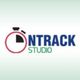 Logo with stopwatch design, text reads "ONTRACK STUDIO" on a light gradient background.