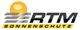 Logo mit gelber Sonne, Streifen und dem Text "RTM Sonnenschutz".