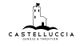 Schwarz-weißes Logo von Castelluccia mit Burg und Schriftzug "Genuss & Tradition".