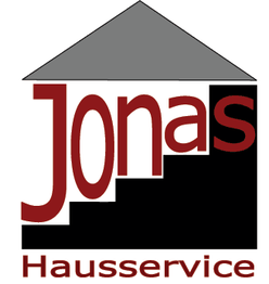 Ein Logo mit der Aufschrift "Jonas Hausservice", das eine Treppe und ein Dach darstellt.