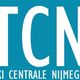 Logo van TCN, Taxi Centrale Nijmegen, met witte tekst op een blauwe achtergrond.