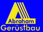 Logo mit gelbem "A" und Text "Abraham Gerüstbau" auf blauem Hintergrund.