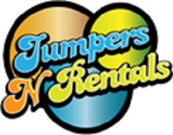 Logo with colorful circles, text: "Jumpers N Rentals".