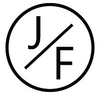 Logotipo circular con las letras "J" y "F" separadas por una línea diagonal.