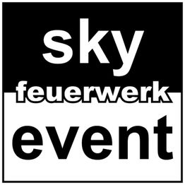 Schwarz-weißes Design mit den Worten "sky feuerwerk event" in unterschiedlichen Schriftgrößen.