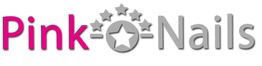 Text „Pink-Nails“ mit Sternmotiven, „Pink“ in Pinkfarbe, „Nails“ in Grau auf weißem Hintergrund.