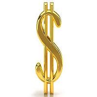 Golden dollar sign on a white background.