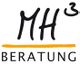 Logo mit schwarzem „MH³“ und „BERATUNG“, gelbe Linie darunter.