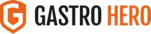Logo von Gastro Hero mit orangem Schutzschild und stilisiertem "G" daneben.