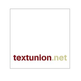 Logo mit der Aufschrift "textunion.net" in rot und beige auf weißem Hintergrund.