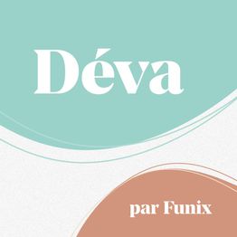 Texte "Déva par Funix" sur fond bleu et beige avec des courbes douces.
