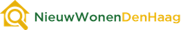 Logo van Nieuw Wonen Den Haag met een geel huis en groene tekst.