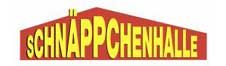 Rotes Geschäftsschild mit gelber Aufschrift: „SCHNÄPPCHENHALLE“.