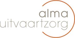 "Logo van Alma Uitvaartzorg met sierlijke letters en een oranje cirkel."