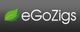 Logo: "eGoZigs" in Weiß mit grünem Blatt auf grauem Hintergrund.