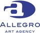 Logo der Firma "Allegro Art Agency" mit stilisiertem "a" in Blau auf weißem Hintergrund.