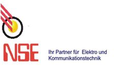 NSE-Logo mit Slogan: "Ihr Partner für Elektro und Kommunikationstechnik" in blauem Text.