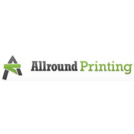 Logo van Allround Printing met groene en zwarte tekst en een gestileerde letter "A".