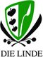 Grünes und schwarzes Wappen mit drei Blättern und Schriftzug "DIE LINDE" darunter.