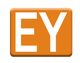 Logo de EY con letras blancas sobre fondo naranja brillante.