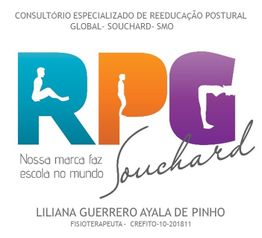 Logo com texto "RPG Souchard" e figuras de posturas. Texto adicional sobre reeducação postural.
