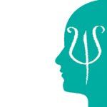 Silueta de perfil con símbolo psi en el rostro sobre fondo blanco.