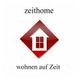 Rotes Quadrat mit weißem Haus und Text: "zeithome, wohnen auf Zeit".