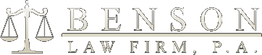 Logo of Benson Law Firm with a scales of justice symbol.