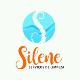 Logo com "Silene Serviços de Limpeza" e círculo azul com ondas brancas em fundo claro.