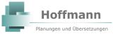Logo mit Text: "Hoffmann, Planungen und Übersetzungen" und grafischen Formen links.