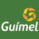 Logotipo "Guimel" com imagem circular em verde, amarelo e laranja sobre fundo verde.