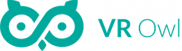 Logo van VR Owl met een gestileerde uil in turkoois naast de tekst "VR Owl".