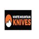 Logo with "White Mountain Knives" text and orange mountain graphic on a black background.