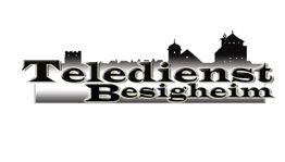 Schriftzug "Teledienst Besigheim" vor einer Skyline, schwarz-weiß gehalten.