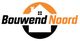 Logo van Bouwend Noord, huisvorm binnen cirkel, zwart-oranje tekst.