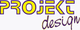 Logo mit dem Schriftzug "PROJEKT design" in gelb und lila auf weißem Hintergrund.