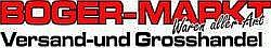Logo mit roter Schrift: "Boger-Markt, Waren aller Art, Versand- und Grosshandel".