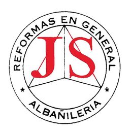 Logo circular con letras "JS" en rojo. Texto alrededor: "Reformas en general, albañilería".