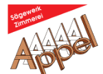 Logo: "Sägewerk Zimmerei Appel" mit rotem Dreieck und Holzschrift.